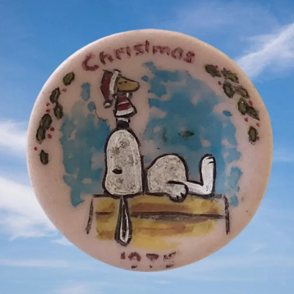 Christmas Miniature Plate 1976 SNOOPY + WOODSTOCK Signed H. Dunford Rare